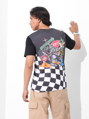 Men's Black Slim Fit Character Bugs Bunny Printed Crew Neck T-Shirt