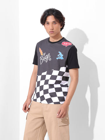 Men's Black Slim Fit Character Bugs Bunny Printed Crew Neck T-Shirt