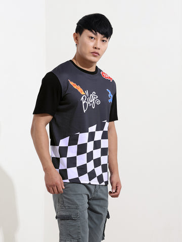 Men's Black Slim Fit Character Bugs Bunny Printed Crew Neck T-Shirt