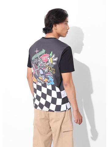 Men's Black Slim Fit Character Bugs Bunny Printed Crew Neck T-Shirt
