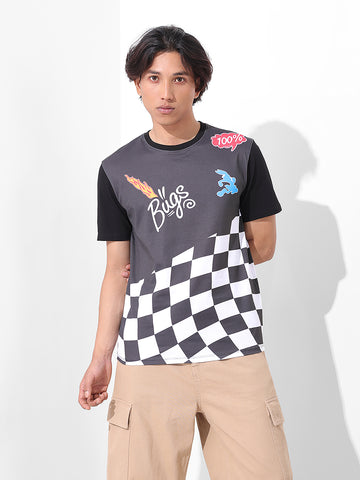 Men's Black Slim Fit Character Bugs Bunny Printed Crew Neck T-Shirt