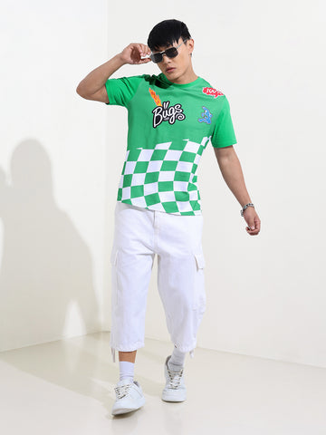 Men's Green Slim Fit Character Bugs Bunny Printed Crew Neck T-Shirt