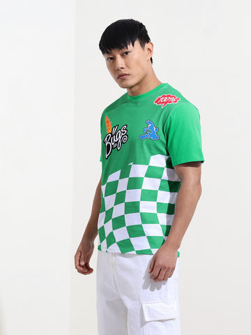 Men's Green Slim Fit Character Bugs Bunny Printed Crew Neck T-Shirt