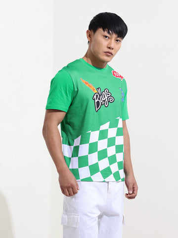 Men's Green Slim Fit Character Bugs Bunny Printed Crew Neck T-Shirt
