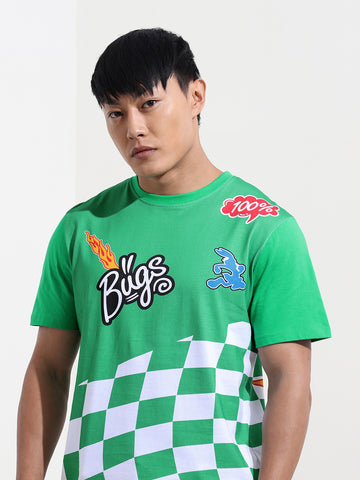 Men's Green Slim Fit Character Bugs Bunny Printed Crew Neck T-Shirt
