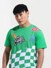 Men's Green Slim Fit Character Bugs Bunny Printed Crew Neck T-Shirt