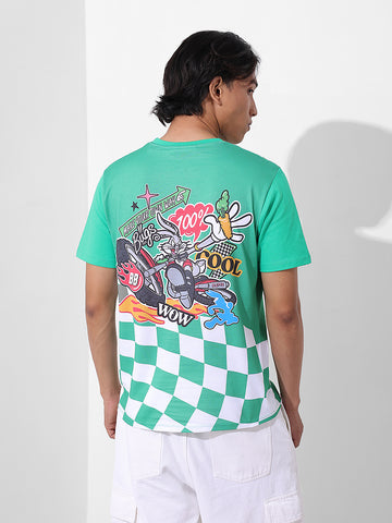 Men's Green Slim Fit Character Bugs Bunny Printed Crew Neck T-Shirt