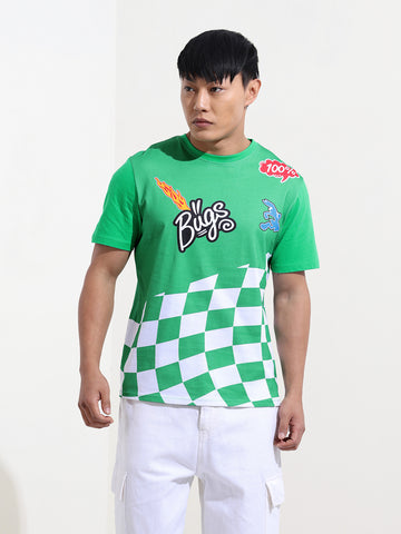 Men's Green Slim Fit Character Bugs Bunny Printed Crew Neck T-Shirt