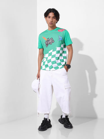 Men's Green Slim Fit Character Bugs Bunny Printed Crew Neck T-Shirt