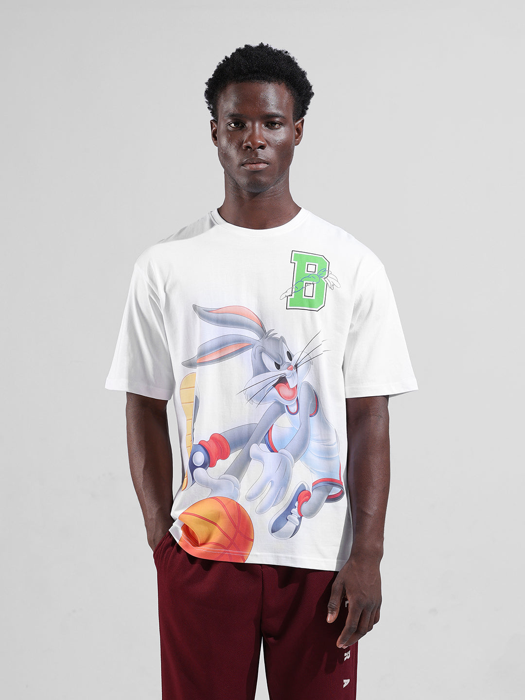 Men's White Boxy Fit Bugs Bunny Character Merchandise T-Shirt