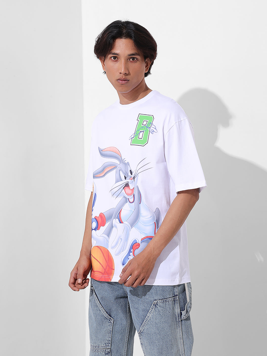Men's White Boxy Fit Bugs Bunny Character Merchandise T-Shirt