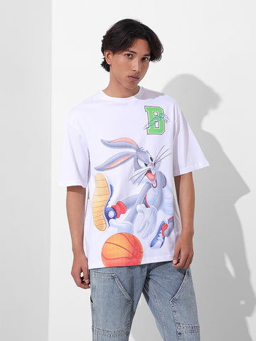 Men's White Boxy Fit Bugs Bunny Character Merchandise T-Shirt