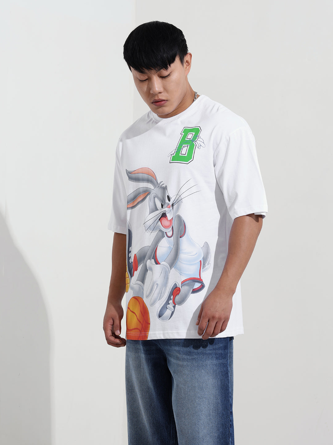 Men's White Boxy Fit Bugs Bunny Character Merchandise T-Shirt