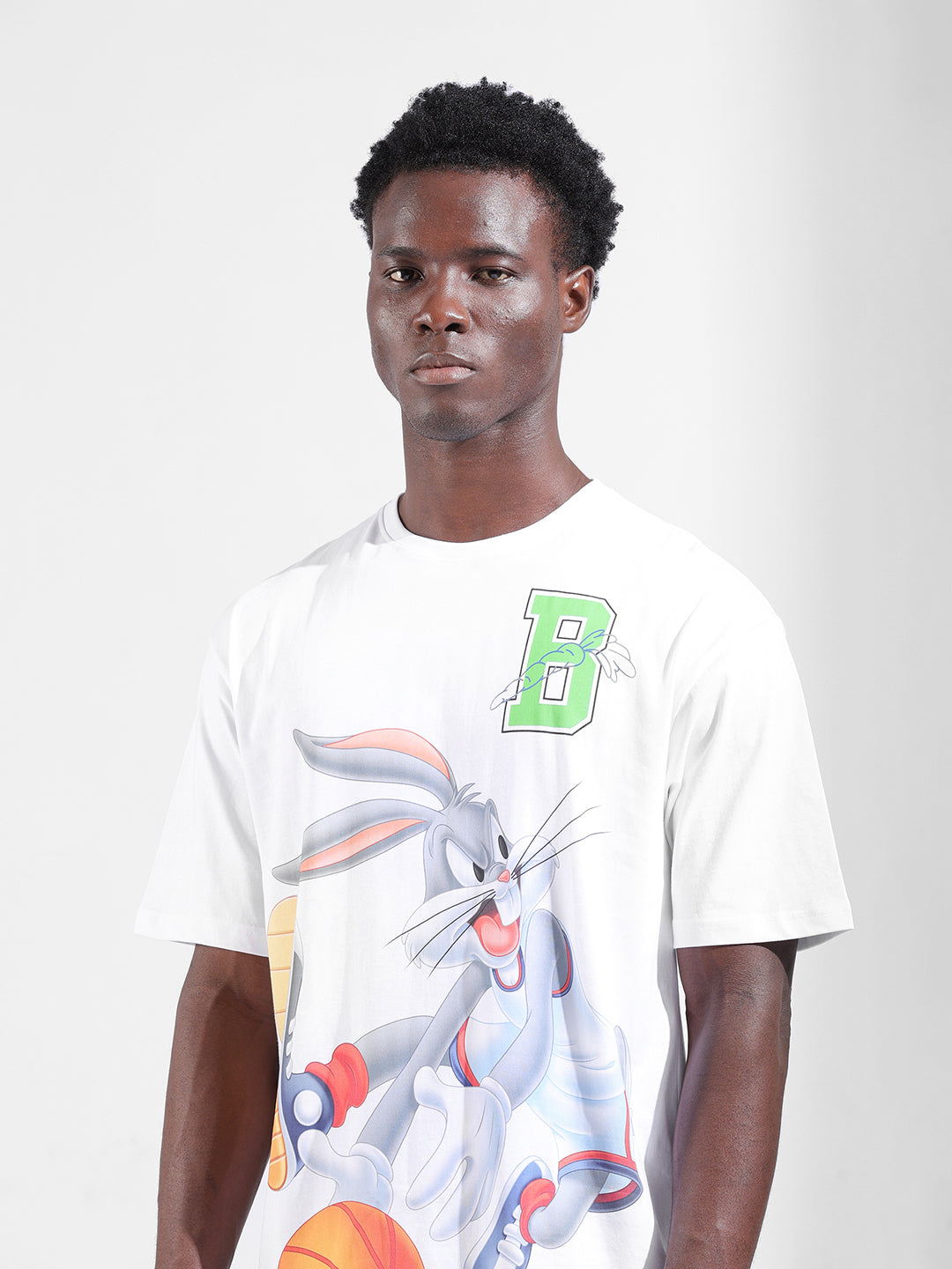 Men's White Boxy Fit Bugs Bunny Character Merchandise T-Shirt