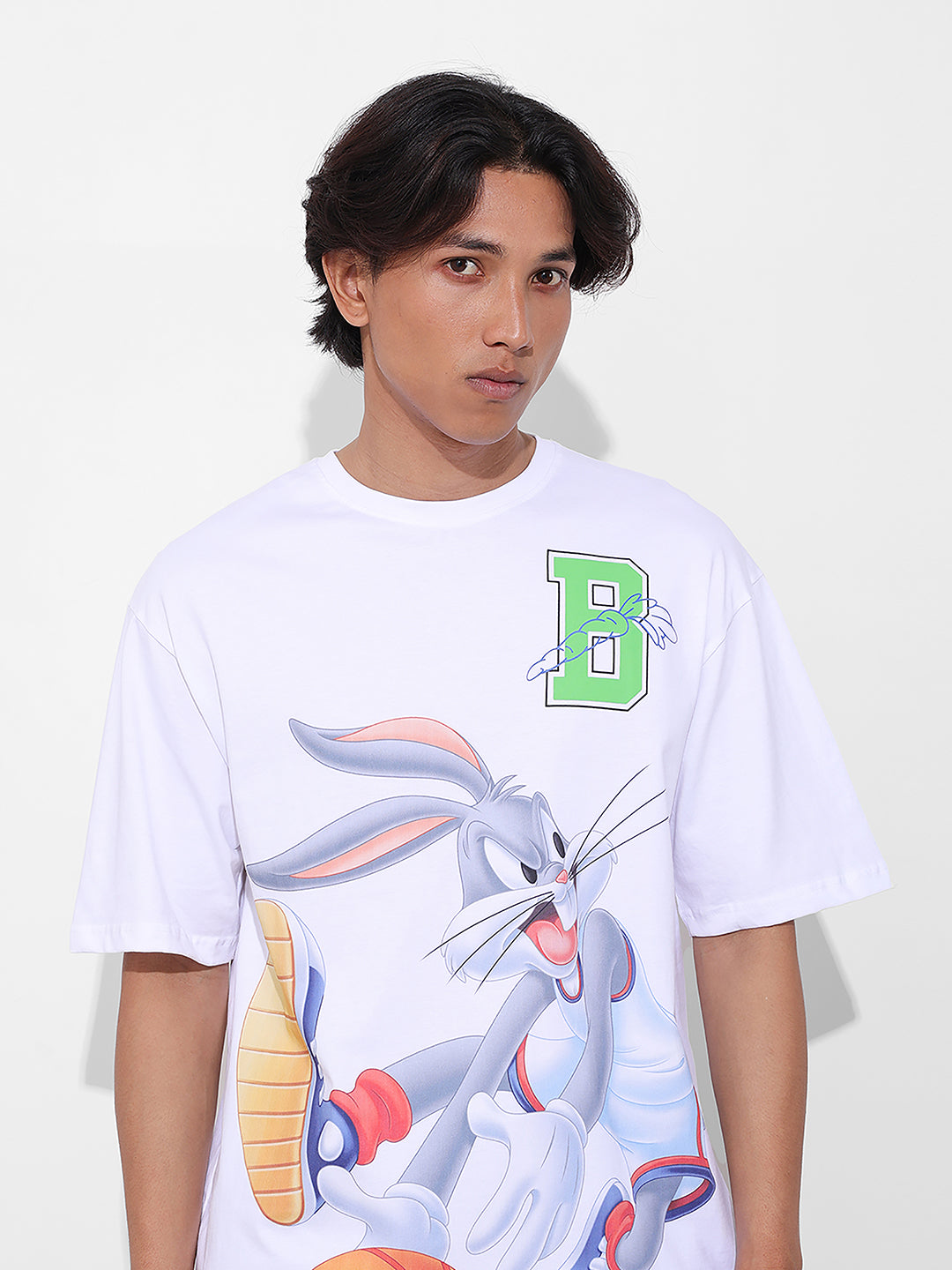 Men's White Boxy Fit Bugs Bunny Character Merchandise T-Shirt