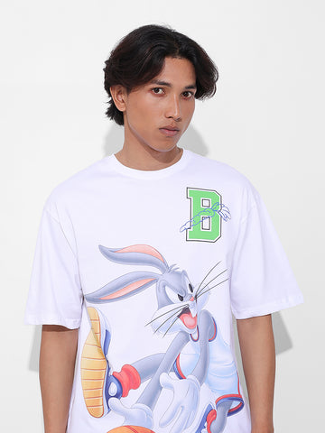 Men's White Boxy Fit Bugs Bunny Character Merchandise T-Shirt