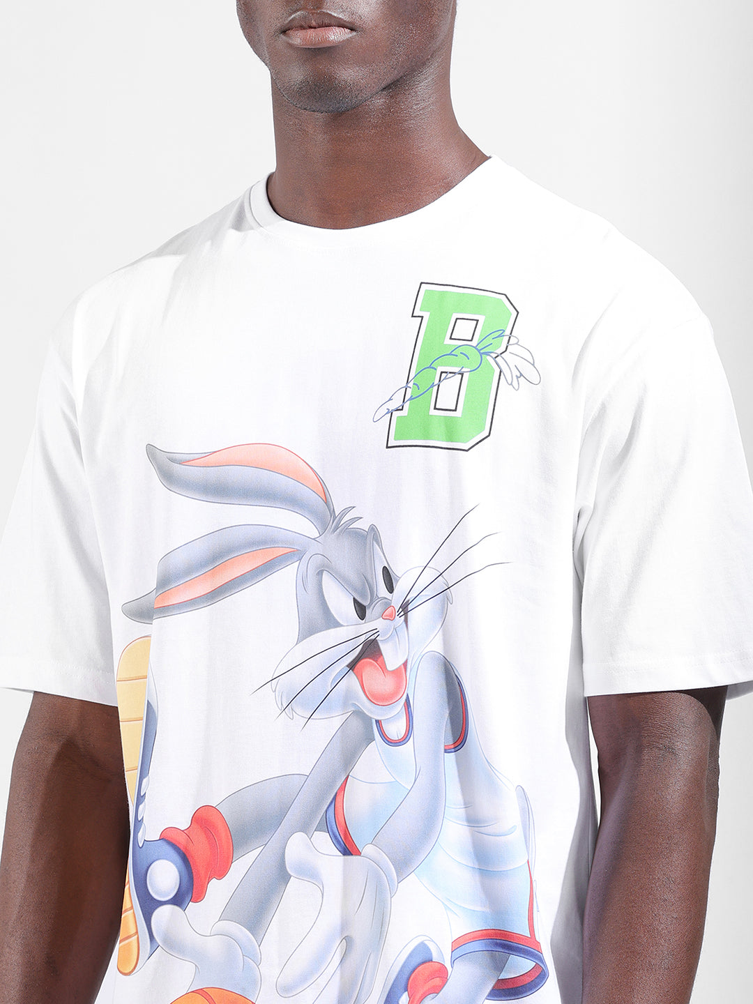 Men's White Boxy Fit Bugs Bunny Character Merchandise T-Shirt