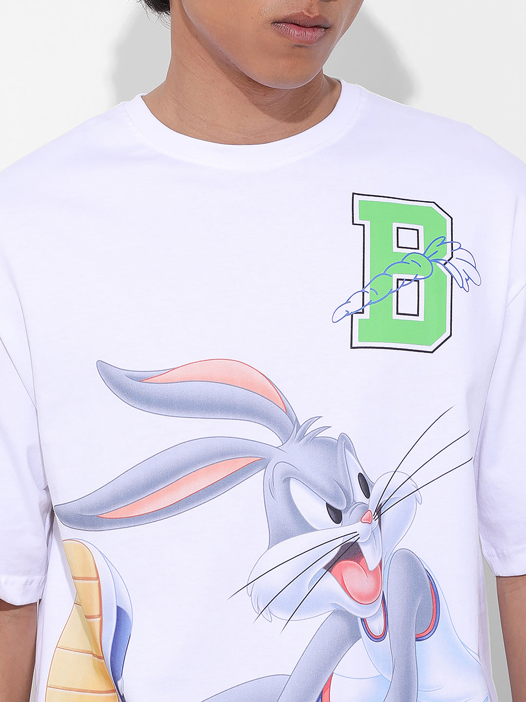 Men's White Boxy Fit Bugs Bunny Character Merchandise T-Shirt