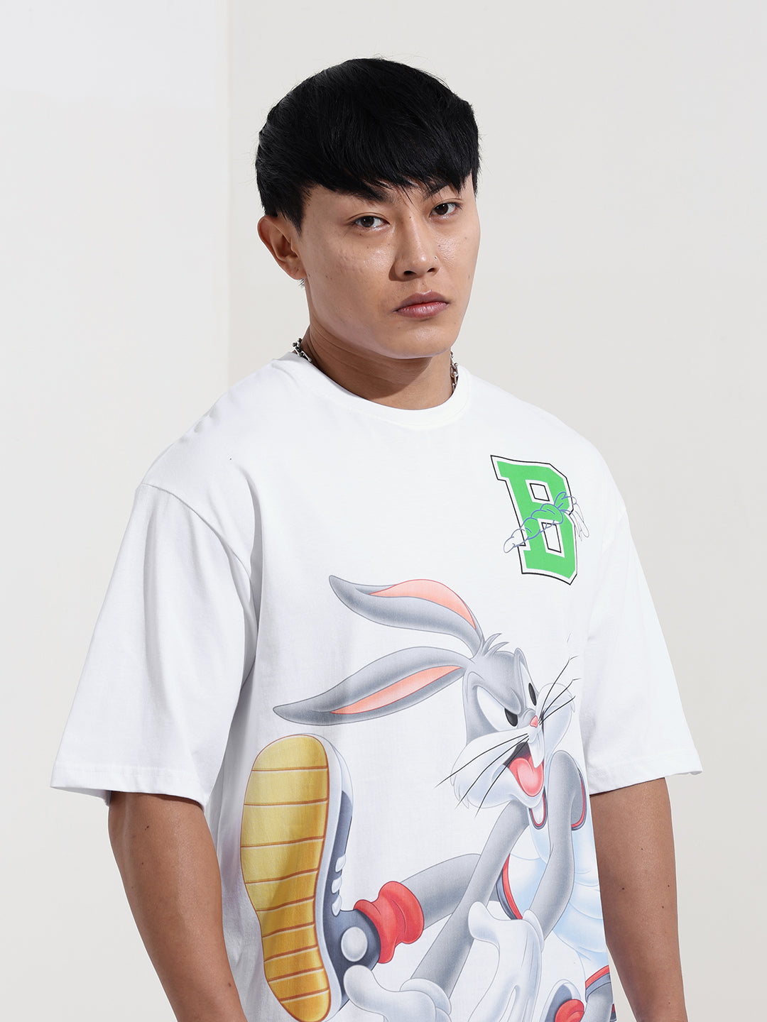 Men's White Boxy Fit Bugs Bunny Character Merchandise T-Shirt