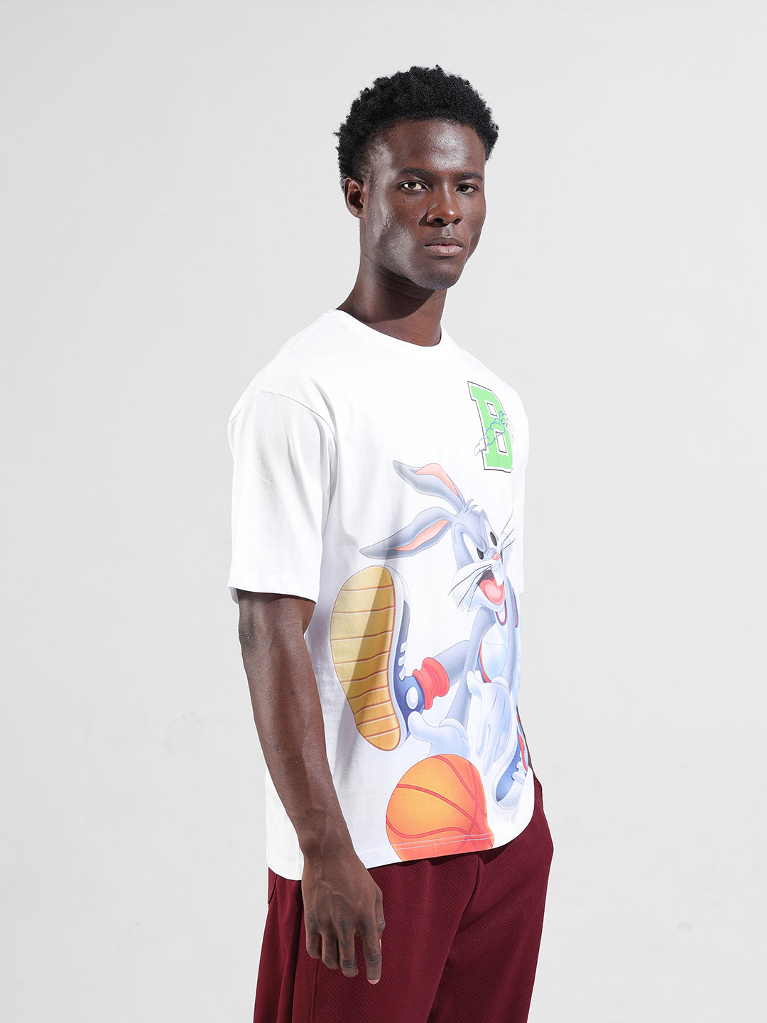 Men's White Boxy Fit Bugs Bunny Character Merchandise T-Shirt