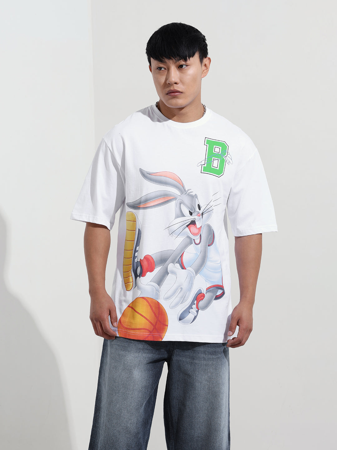 Men's White Boxy Fit Bugs Bunny Character Merchandise T-Shirt