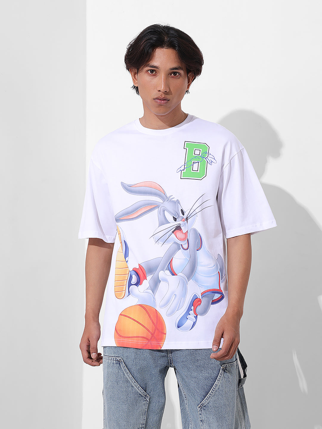 Men's White Boxy Fit Bugs Bunny Character Merchandise T-Shirt