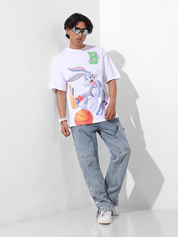 Men's White Boxy Fit Bugs Bunny Character Merchandise T-Shirt