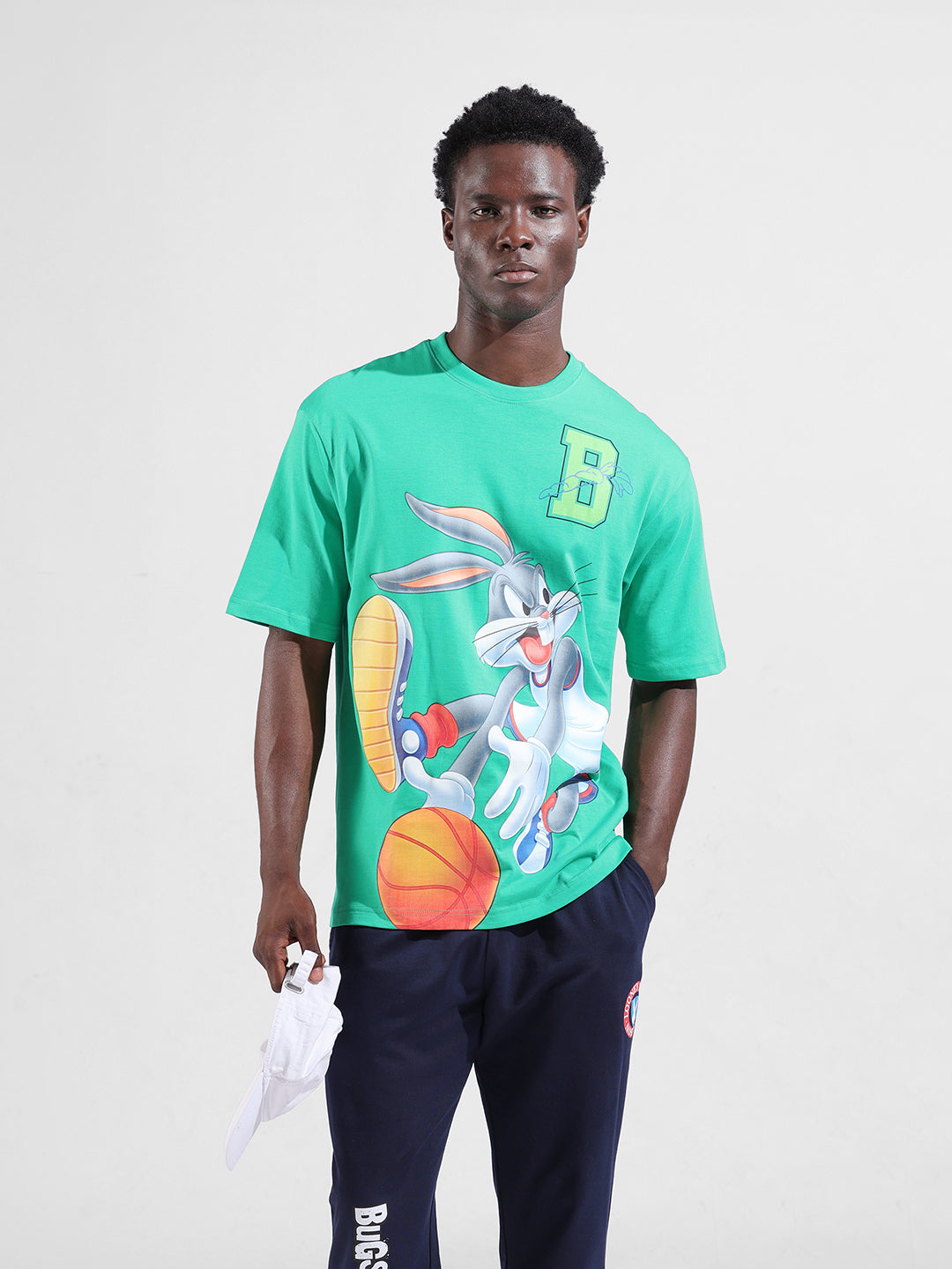 Men's Green Boxy Fit Bugs Bunny Character Merchandise T-Shirt