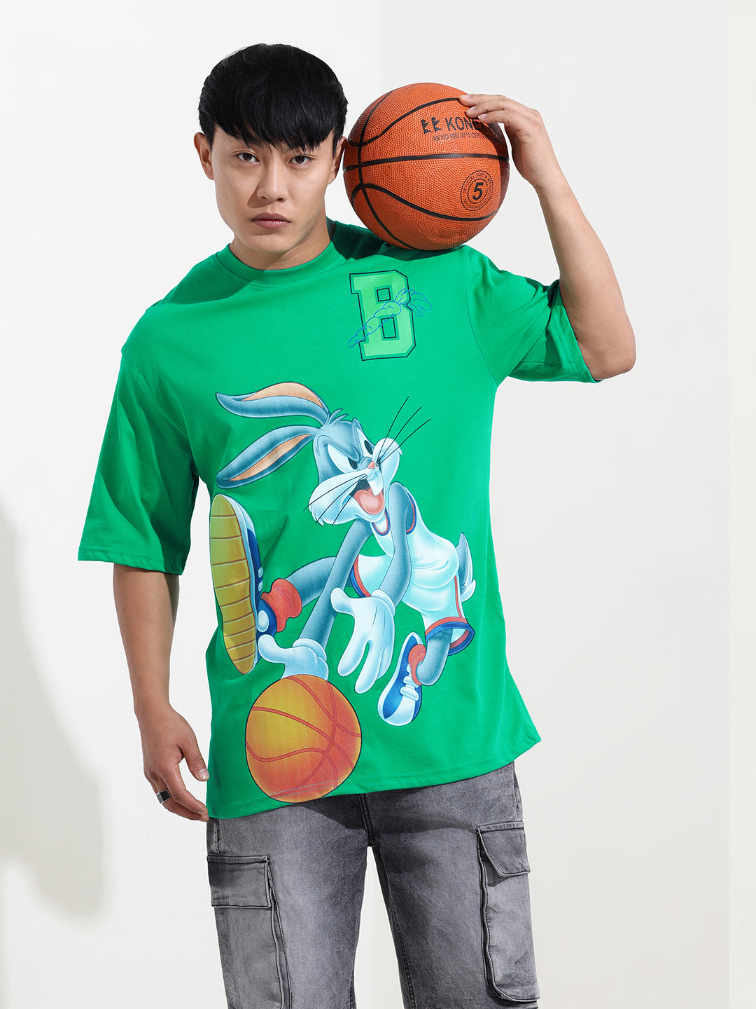Men's Green Boxy Fit Bugs Bunny Character Merchandise T-Shirt