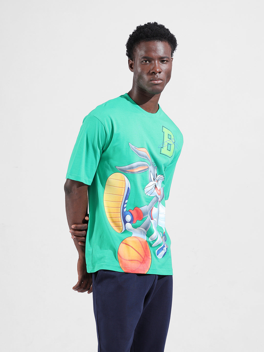 Men's Green Boxy Fit Bugs Bunny Character Merchandise T-Shirt