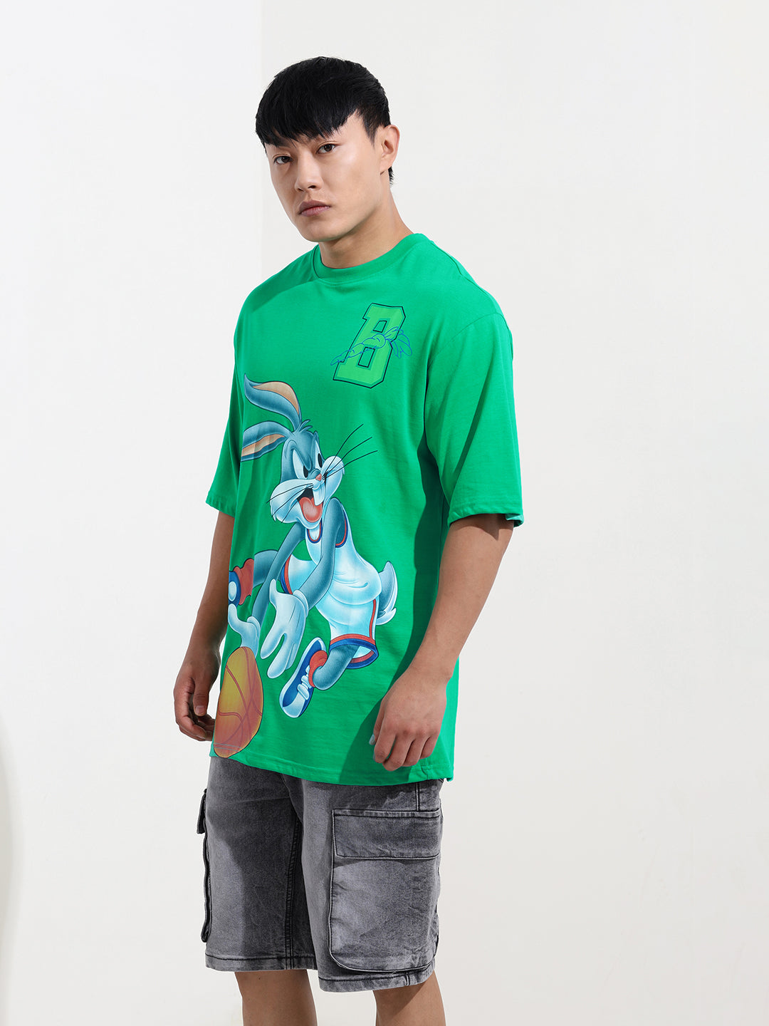 Men's Green Boxy Fit Bugs Bunny Character Merchandise T-Shirt
