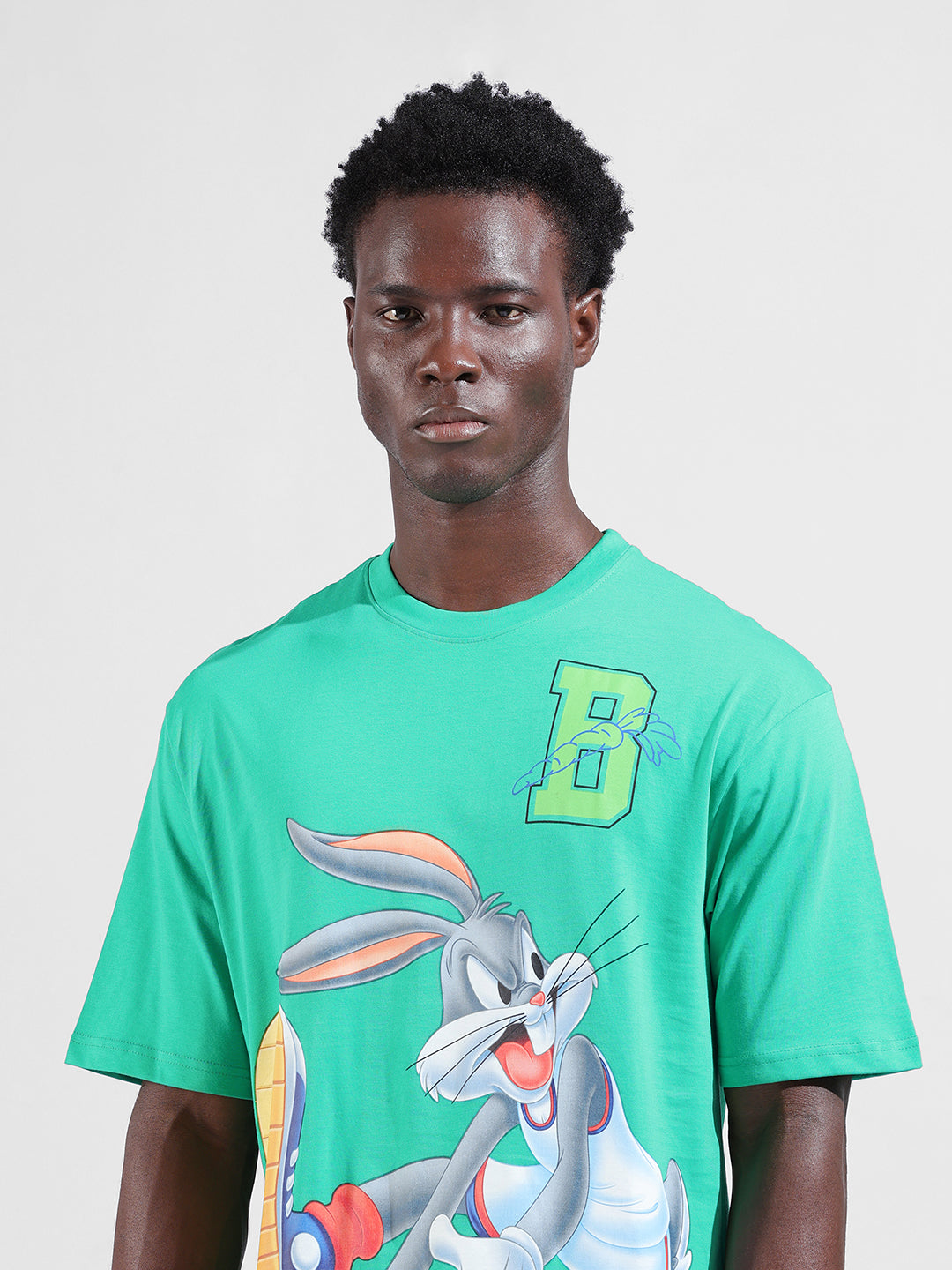 Men's Green Boxy Fit Bugs Bunny Character Merchandise T-Shirt