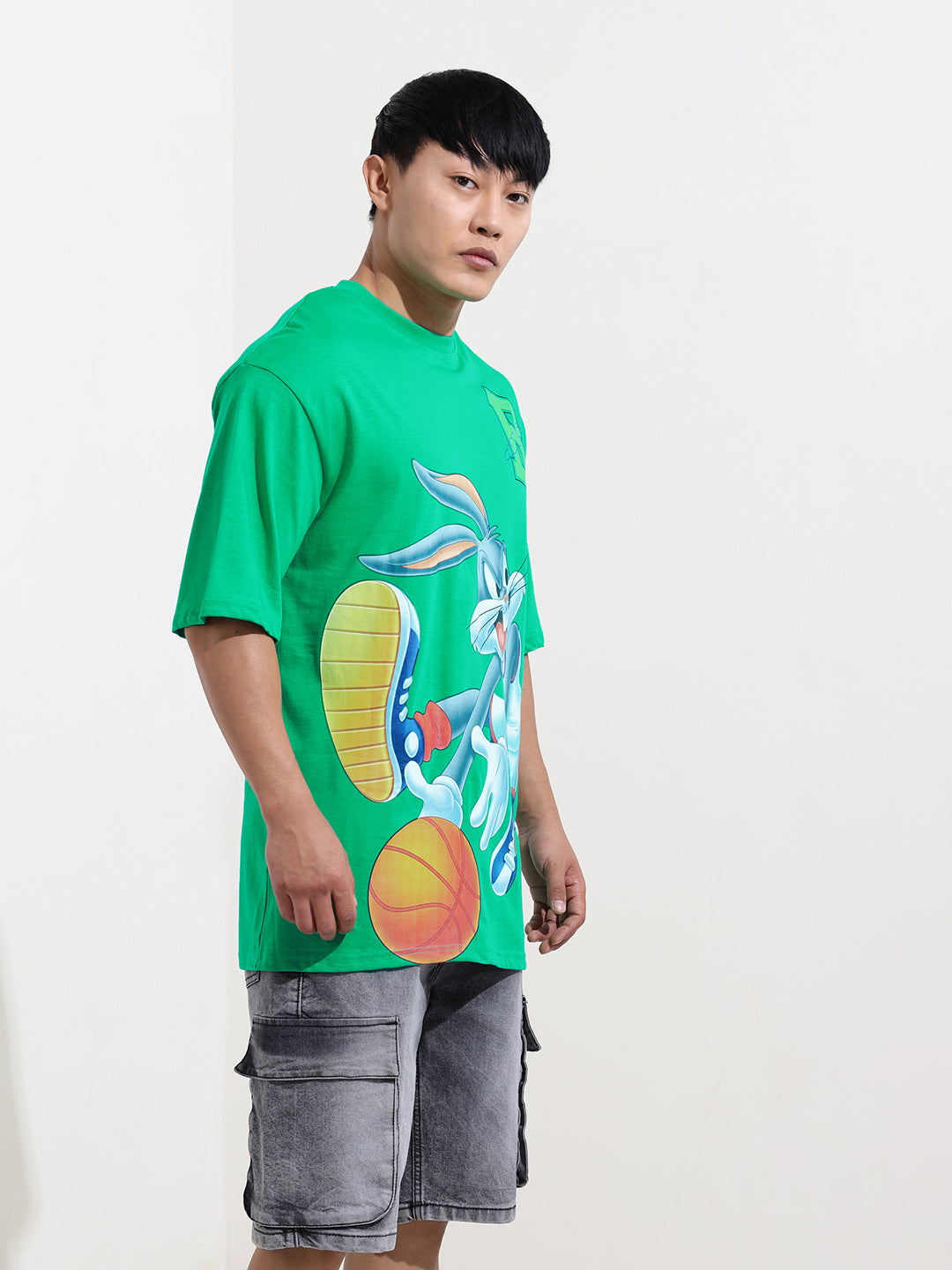 Men's Green Boxy Fit Bugs Bunny Character Merchandise T-Shirt