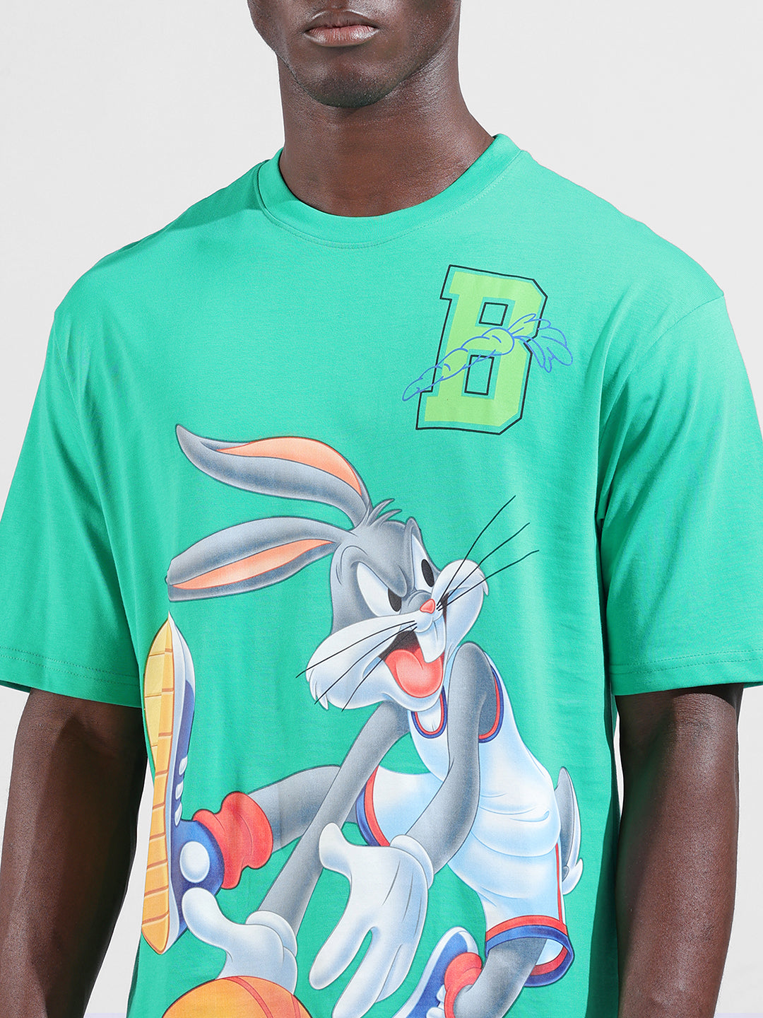 Men's Green Boxy Fit Bugs Bunny Character Merchandise T-Shirt