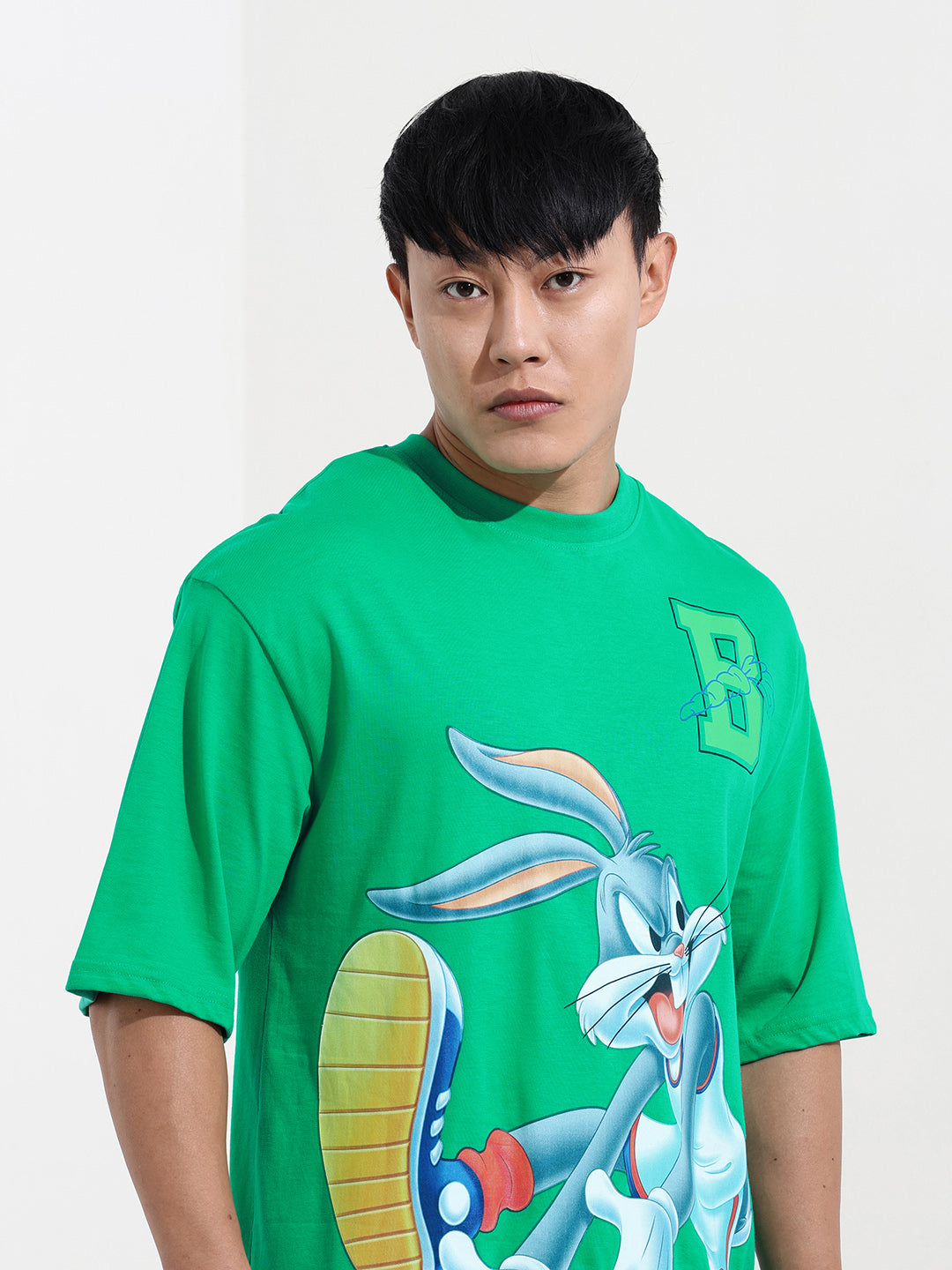 Men's Green Boxy Fit Bugs Bunny Character Merchandise T-Shirt