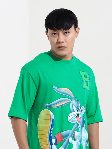 Men's Green Boxy Fit Bugs Bunny Character Merchandise T-Shirt