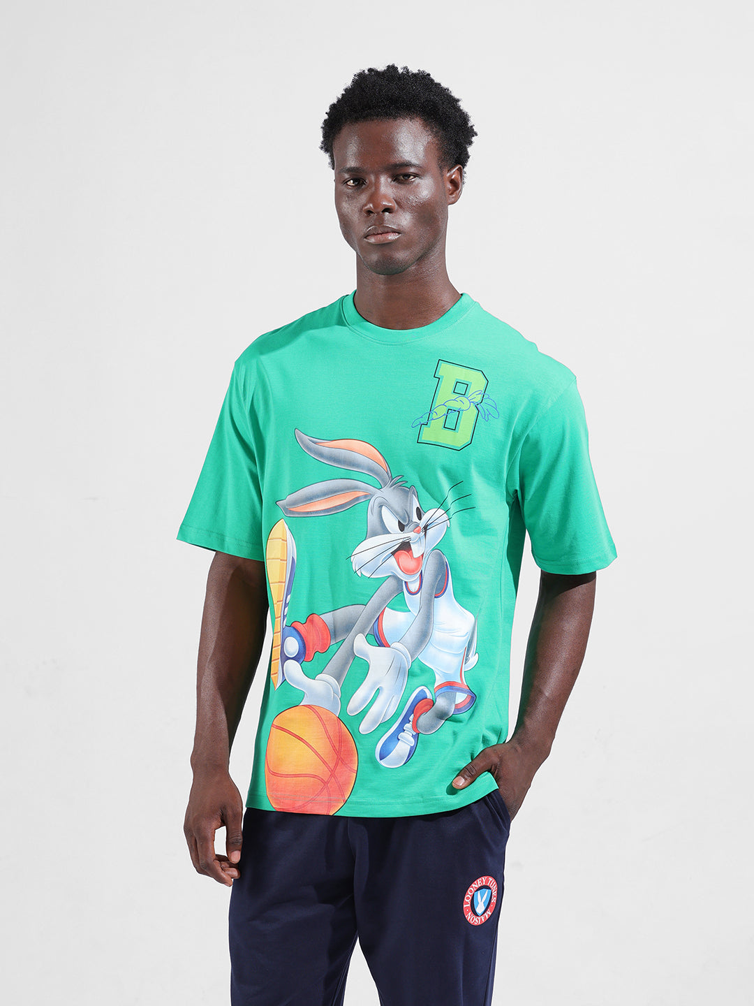 Men's Green Boxy Fit Bugs Bunny Character Merchandise T-Shirt