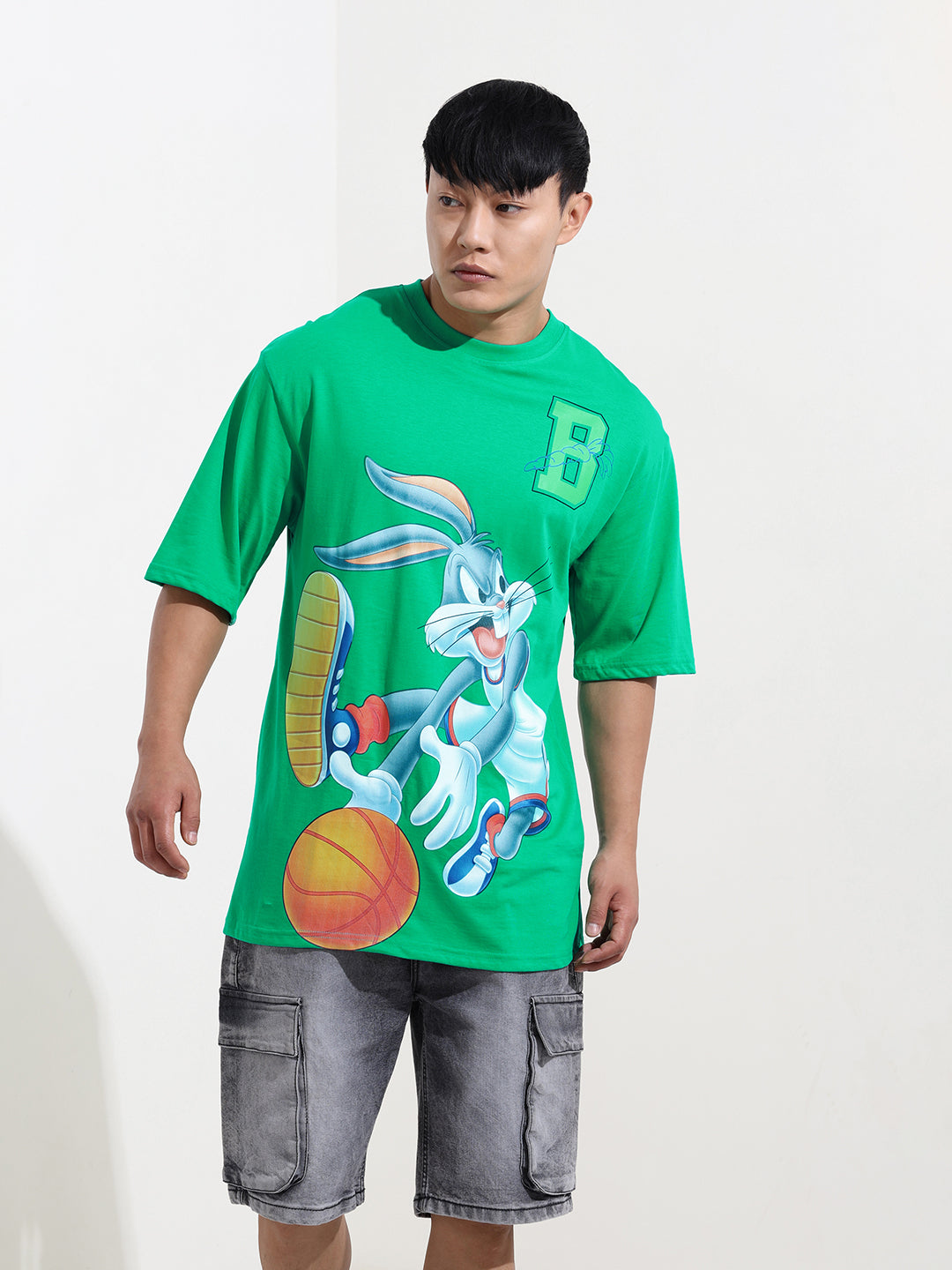 Men's Green Boxy Fit Bugs Bunny Character Merchandise T-Shirt