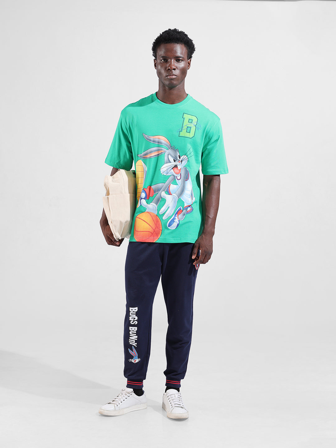Men's Green Boxy Fit Bugs Bunny Character Merchandise T-Shirt