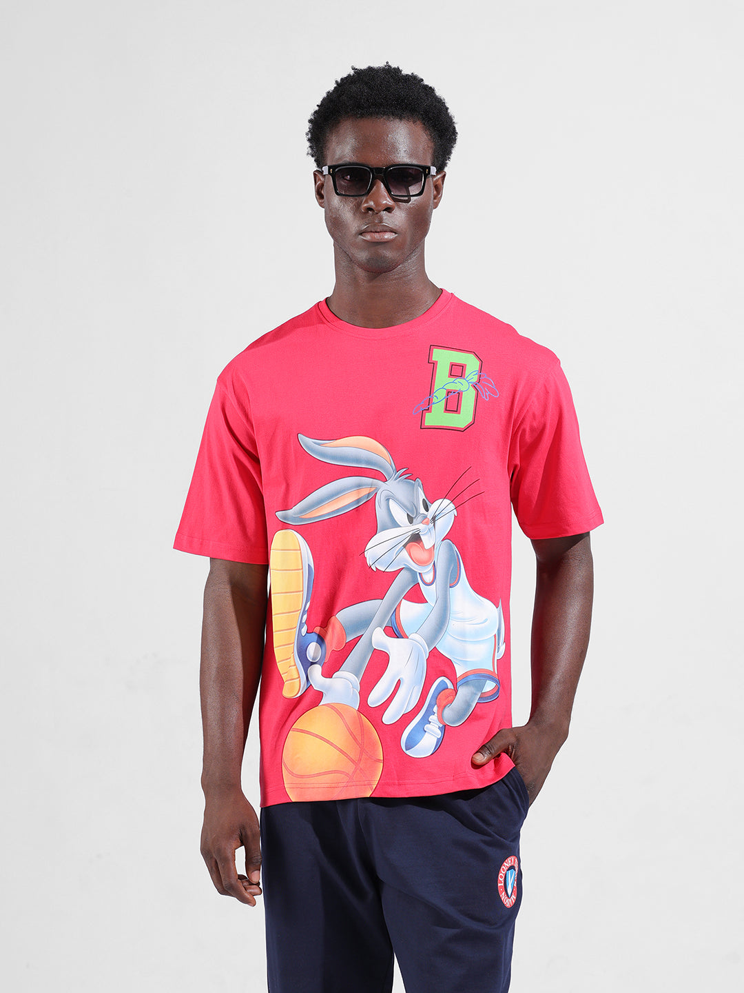 Men's Pink Boxy Fit Bugs Bunny Character Merchandise T-Shirt