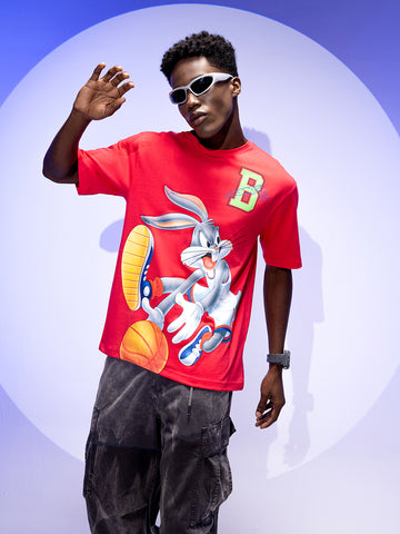 Men's Pink Boxy Fit Bugs Bunny Character Merchandise T-Shirt