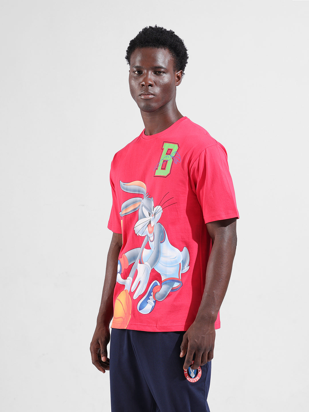 Men's Pink Boxy Fit Bugs Bunny Character Merchandise T-Shirt