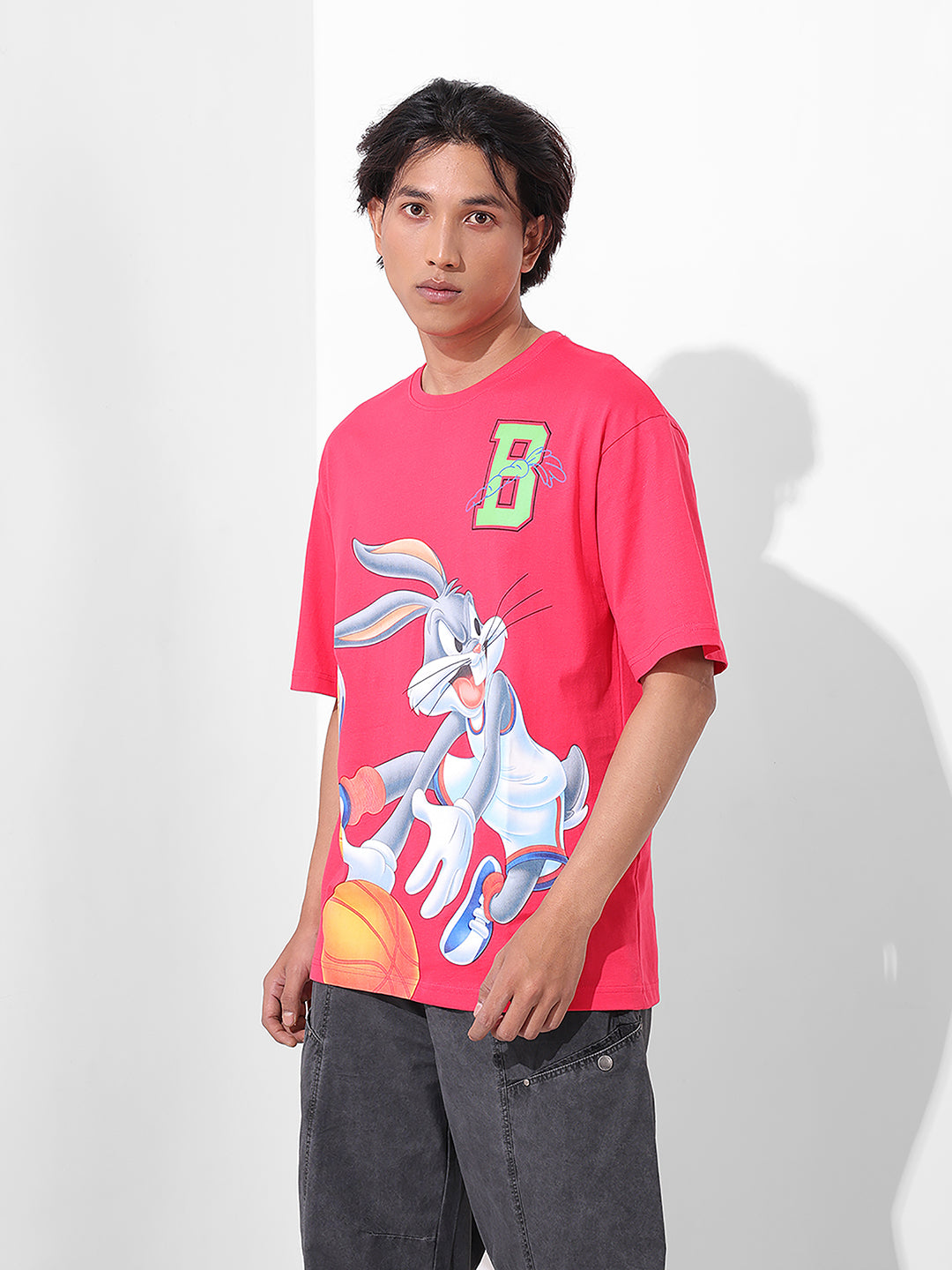 Men's Pink Boxy Fit Bugs Bunny Character Merchandise T-Shirt
