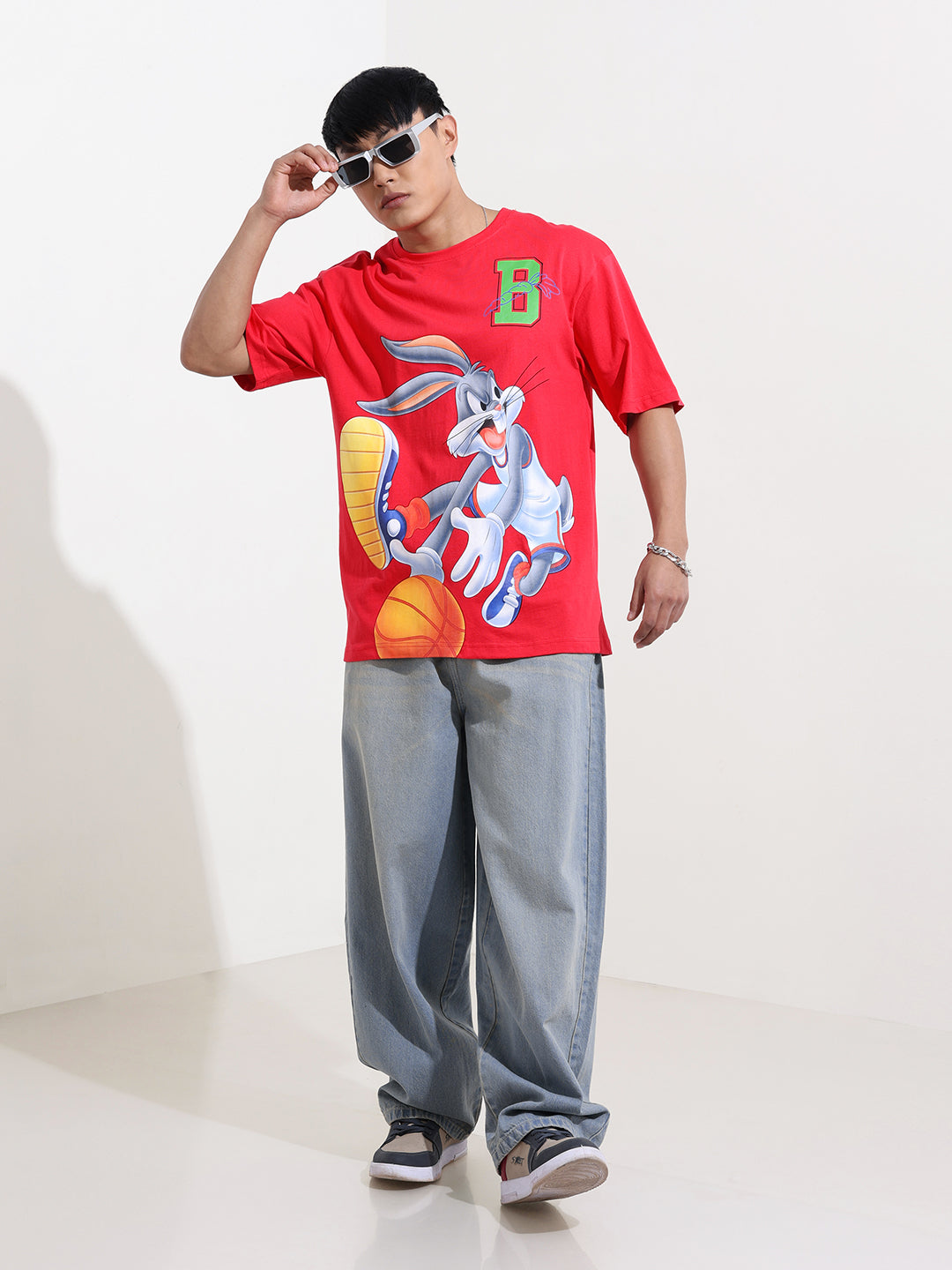 Men's Pink Boxy Fit Bugs Bunny Character Merchandise T-Shirt
