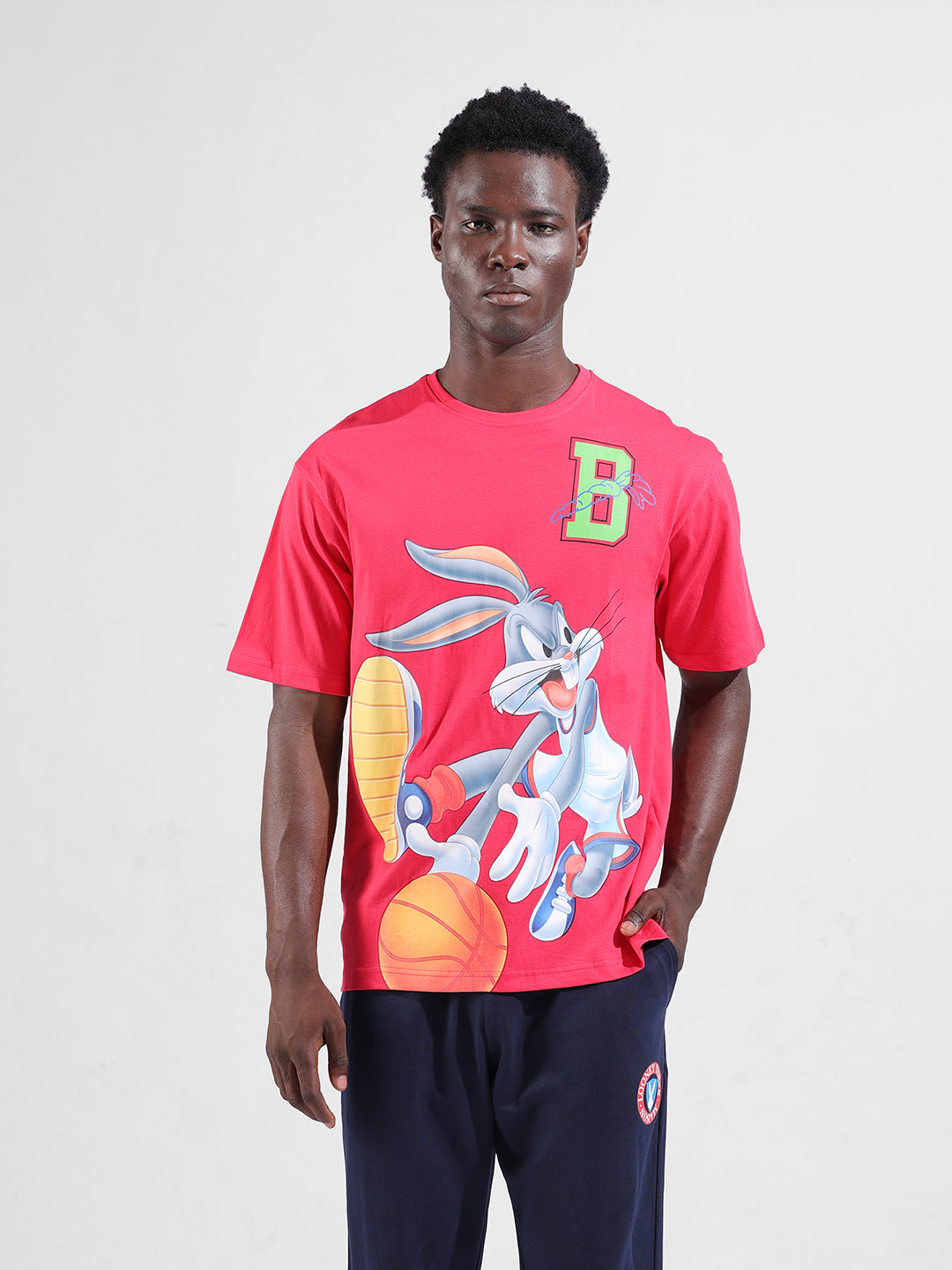 Men's Pink Boxy Fit Bugs Bunny Character Merchandise T-Shirt