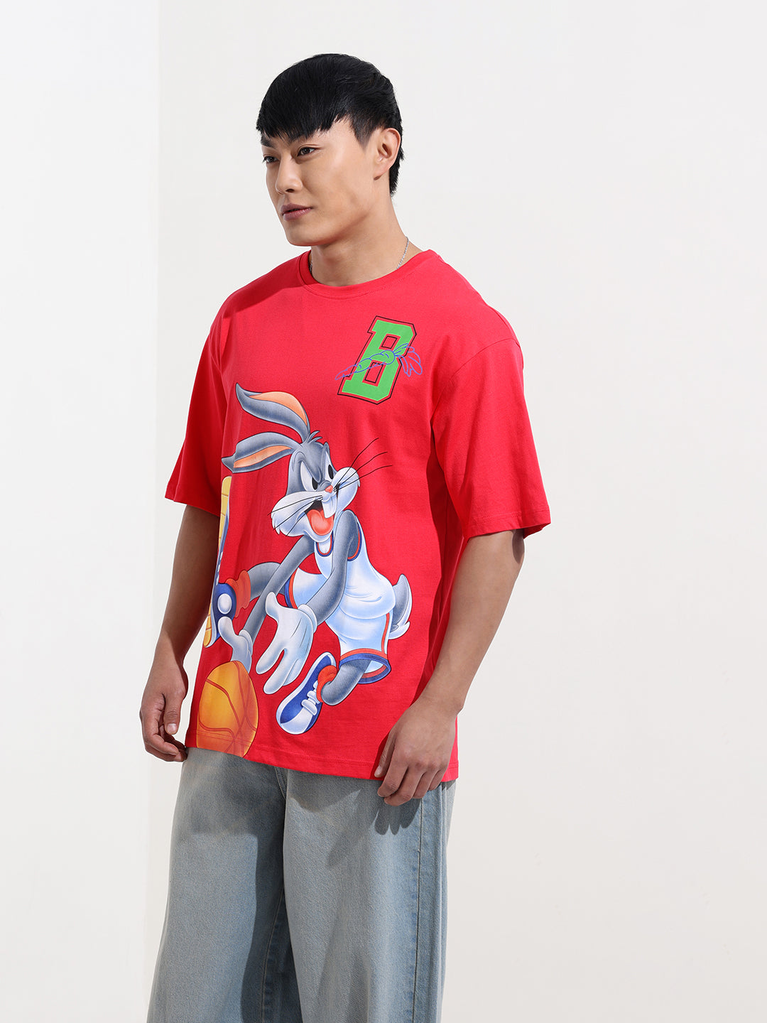 Men's Pink Boxy Fit Bugs Bunny Character Merchandise T-Shirt