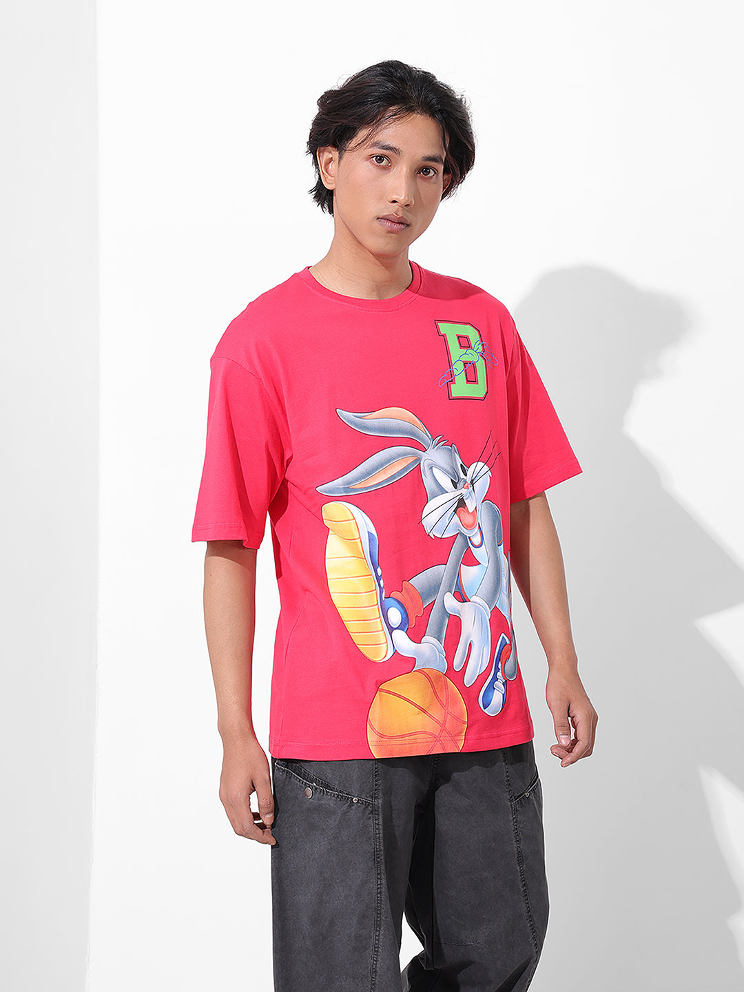 Men's Pink Boxy Fit Bugs Bunny Character Merchandise T-Shirt