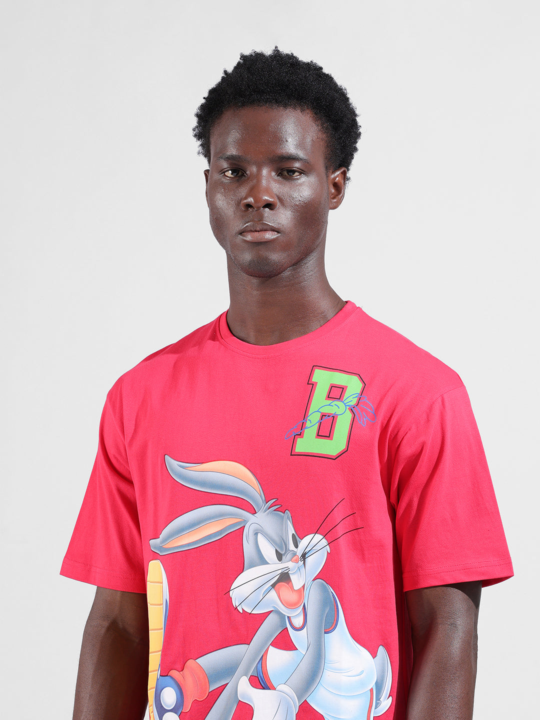 Men's Pink Boxy Fit Bugs Bunny Character Merchandise T-Shirt