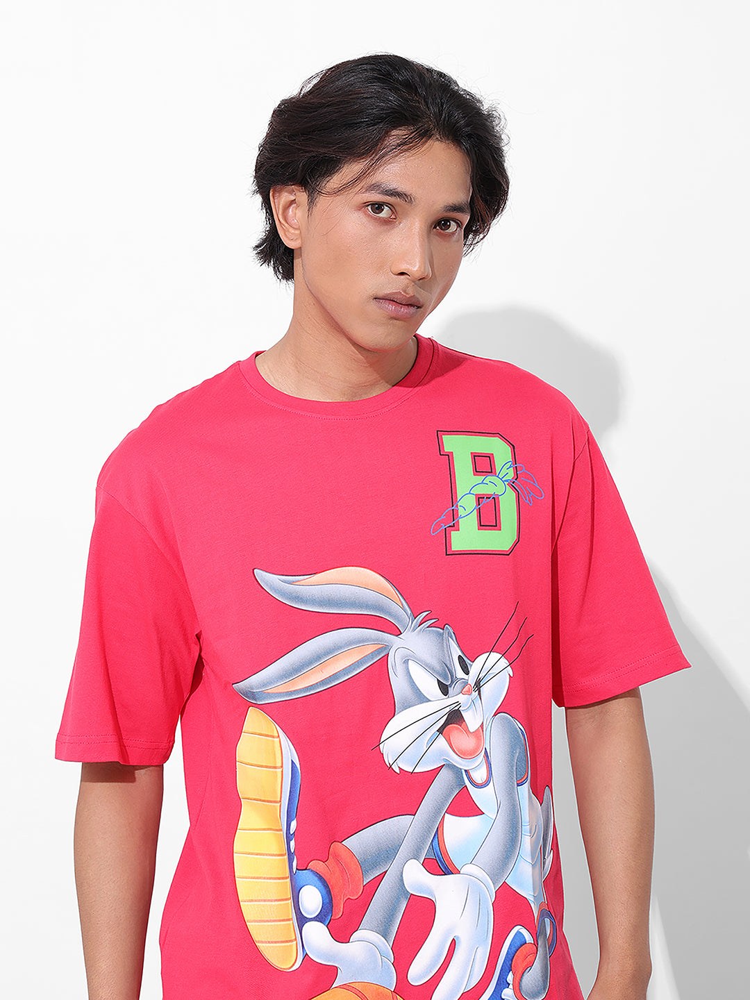 Men's Pink Boxy Fit Bugs Bunny Character Merchandise T-Shirt