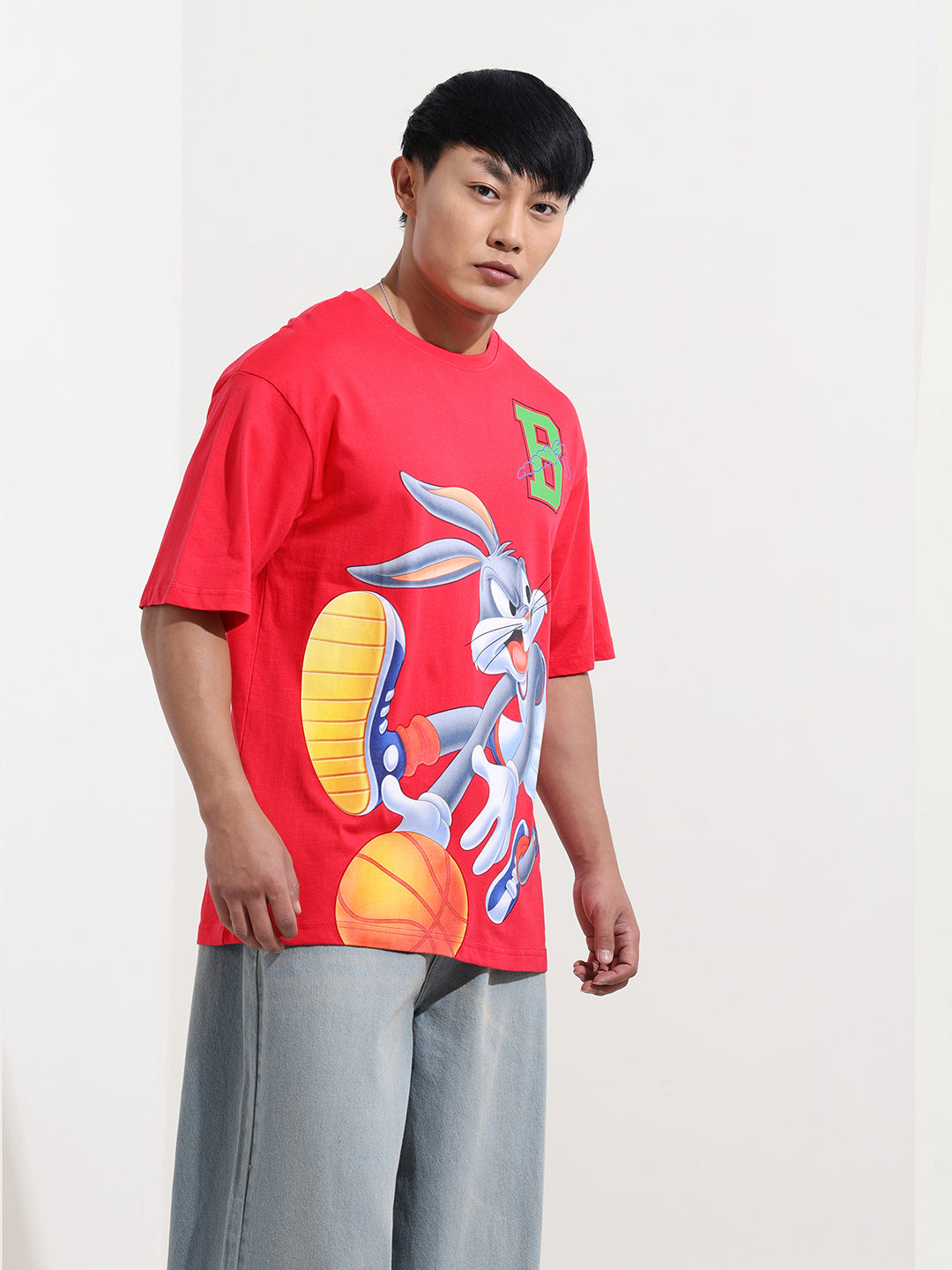 Men's Pink Boxy Fit Bugs Bunny Character Merchandise T-Shirt